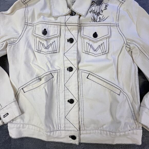 Marc Jacobs Denim Jacket Medium 2002 Archive Graphic Sketch Off White Y2K Jean - Picture 11 of 16